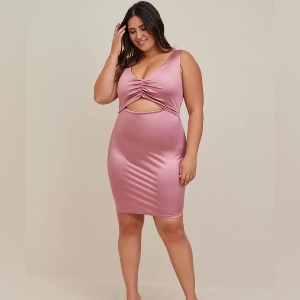 Torrid Bodycon Cutout Mini Dress - Stretch Satin Mauve *NWT*